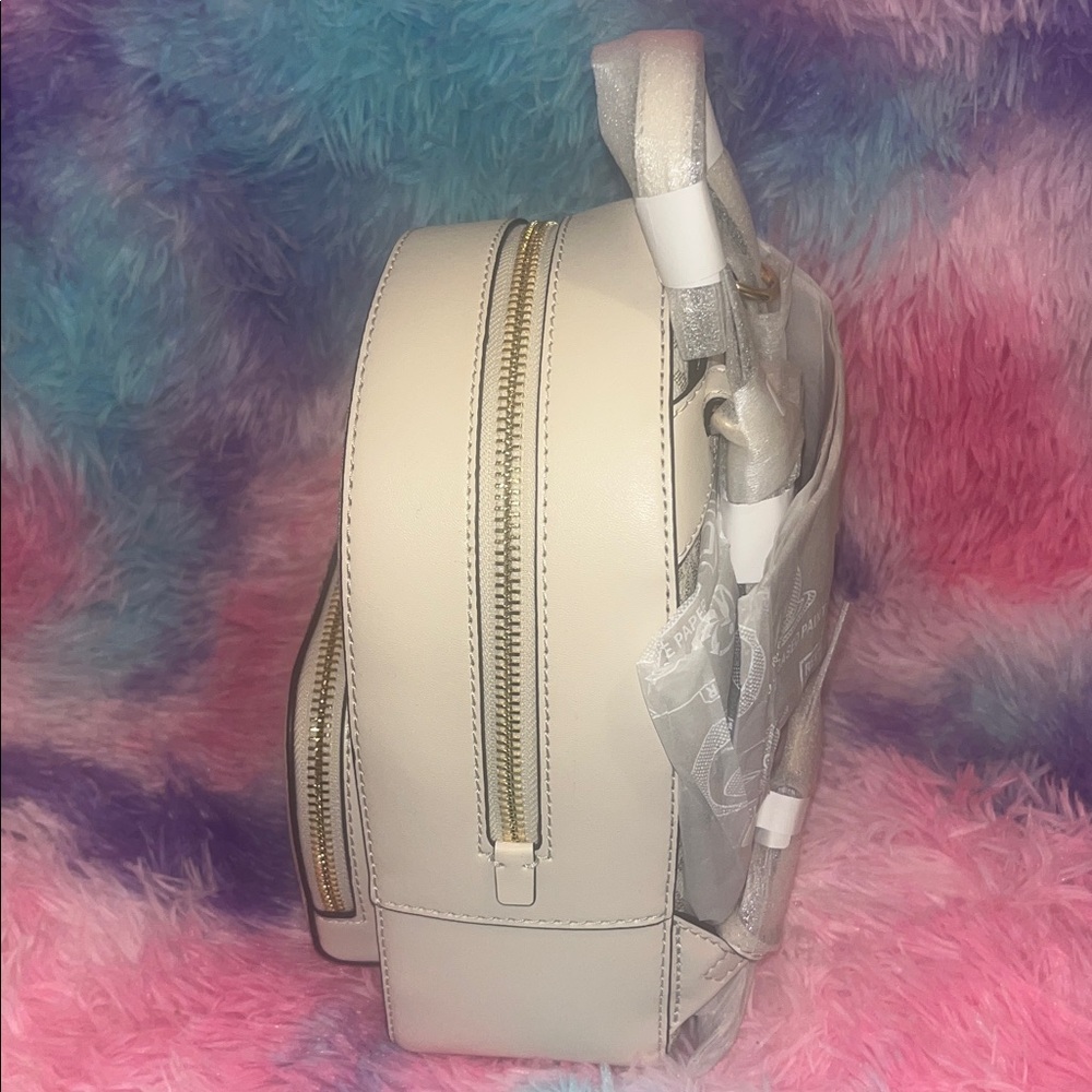 💋SOLD💋NWT Michael Kors Mini Logo Backpack | Signature MK Cream & Gold - Picture 8 of 9